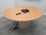 Round Oak Meeting Table – Pedestal Design with Integrated Power and USB - 150cm