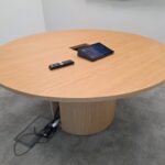 Round Oak Meeting Table – Pedestal Design with Integrated Power and USB - 150cm