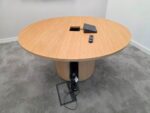 Round Oak Meeting Table – Pedestal Design with Integrated Power and USB - 150cm - Image 2