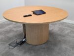 Round Oak Meeting Table – Pedestal Design with Integrated Power and USB - 150cm - Image 4