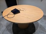 Round Oak Meeting Table – Pedestal Base with Integrated Power and USB - 120cm - Image 13