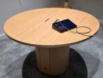 Round Oak Meeting Table – Pedestal Base with Integrated Power and USB - 120cm - Image 17