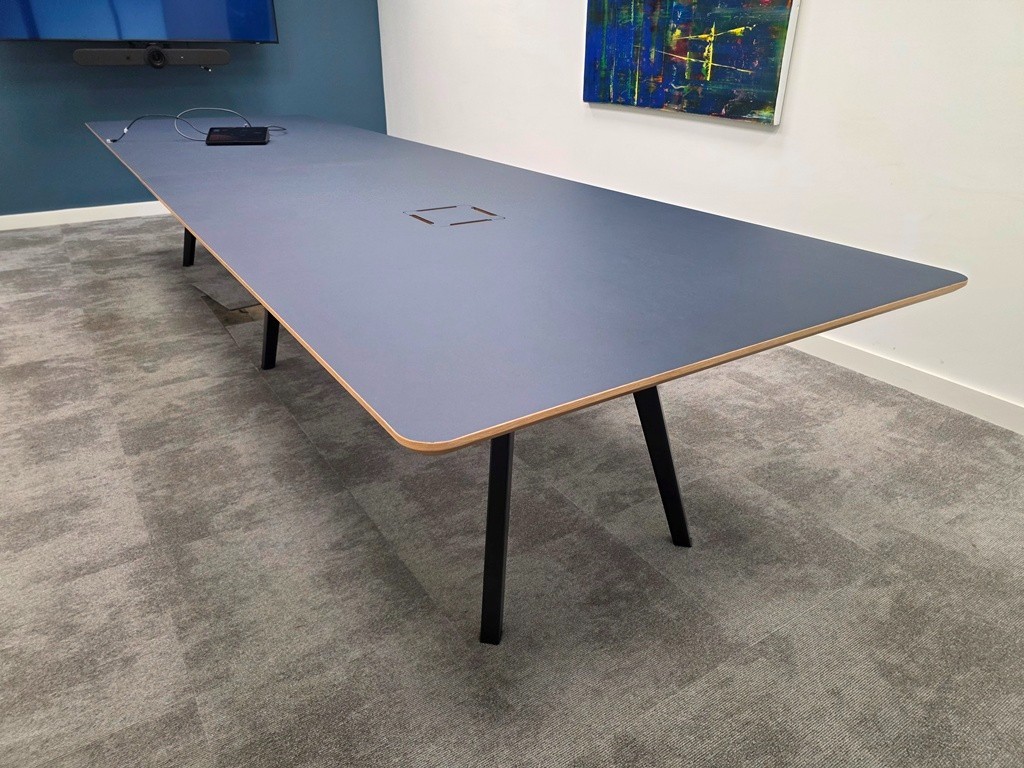 57-268 Matt Navy Boardroom Table with Dual-Sided Power and USB - 400cm Modern Unit - Image 1