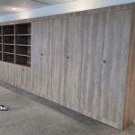 6x Storage Cabinet Set - Grey Wood Effect Cupboards - 604W × 223H × 50D cm