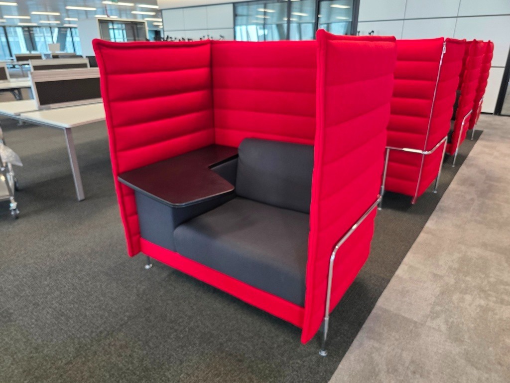 57-66 Vitra Alcove Work Booth - 1 Person Red High Back Pod with Desk and Storage - Image 1
