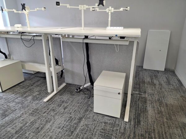 Bene Sit-Stand Office Desk | Electric White Workstation with Pedestal - 160cm