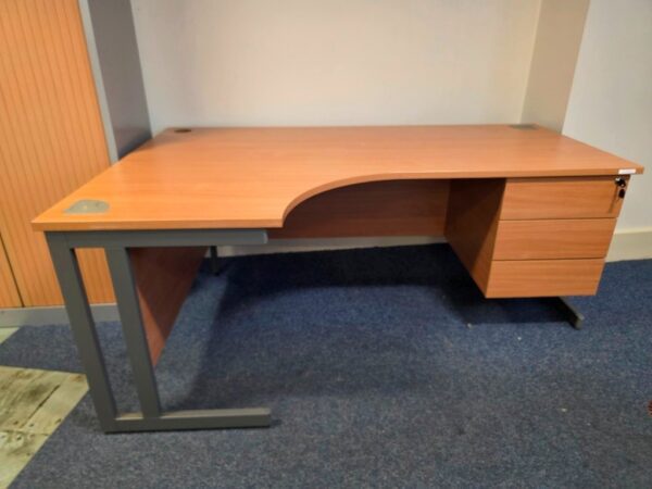 Left Hand Corner Desk with Built-In Lockable Drawers - 180cm Office Workstation