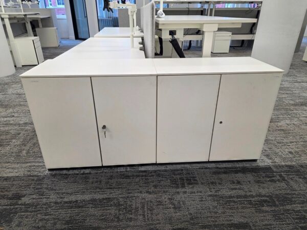 Desk Height Credenza Cupboard | Lockable Office Storage White Cabinet