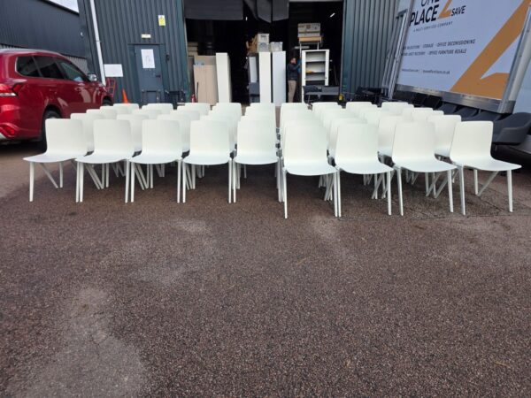 Brunner Office Meeting Chairs - Set of 49 White A-Chairs with Trolley and Skates