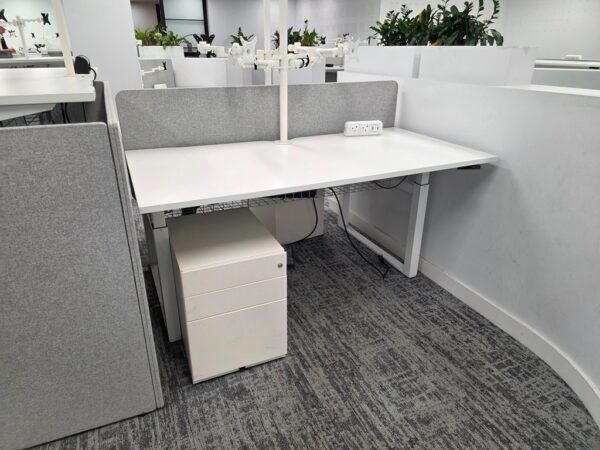 Electric Double Sit-Stand Desk - White with Grey Screen and Pedestals - 160cm