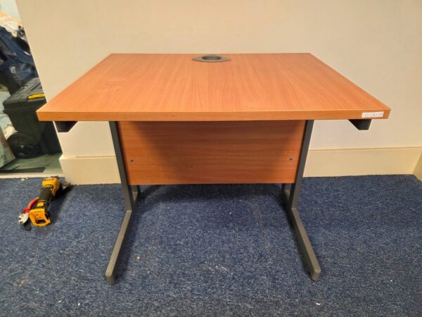 Compact Office Desk with Grey Legs, Cable Port and Modesty Panel - 80x60cm