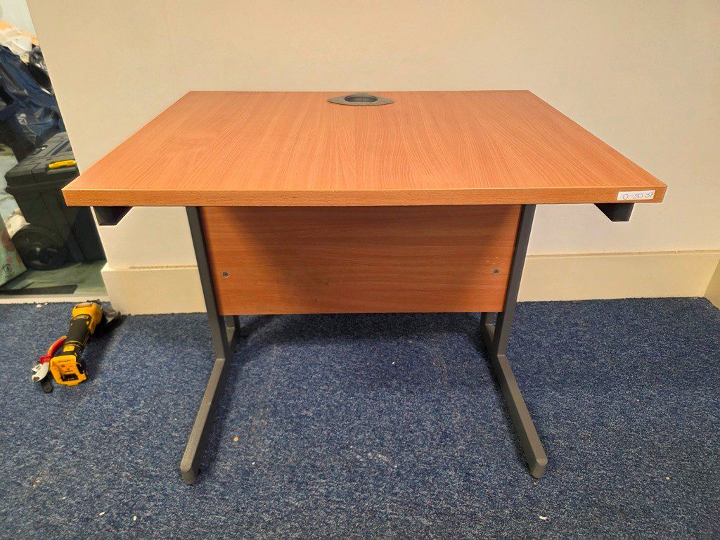 Compact Office Desk with Grey Legs, Cable Port and Modesty Panel - 80x60cm