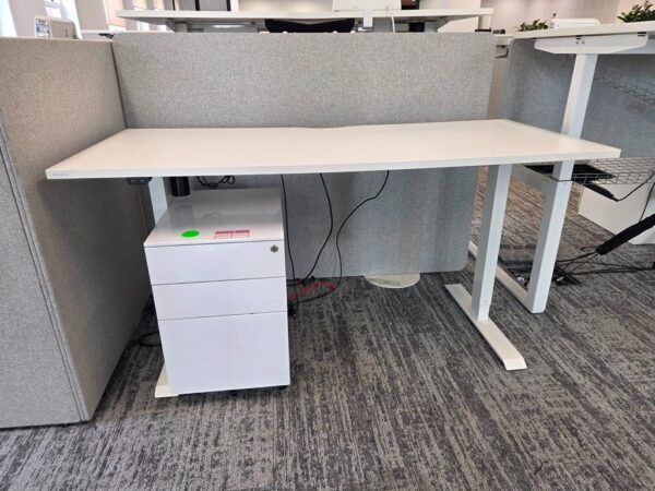 Electric Height Adjustable Desk | White Unit with Mobile Steel Pedestal - 160cm